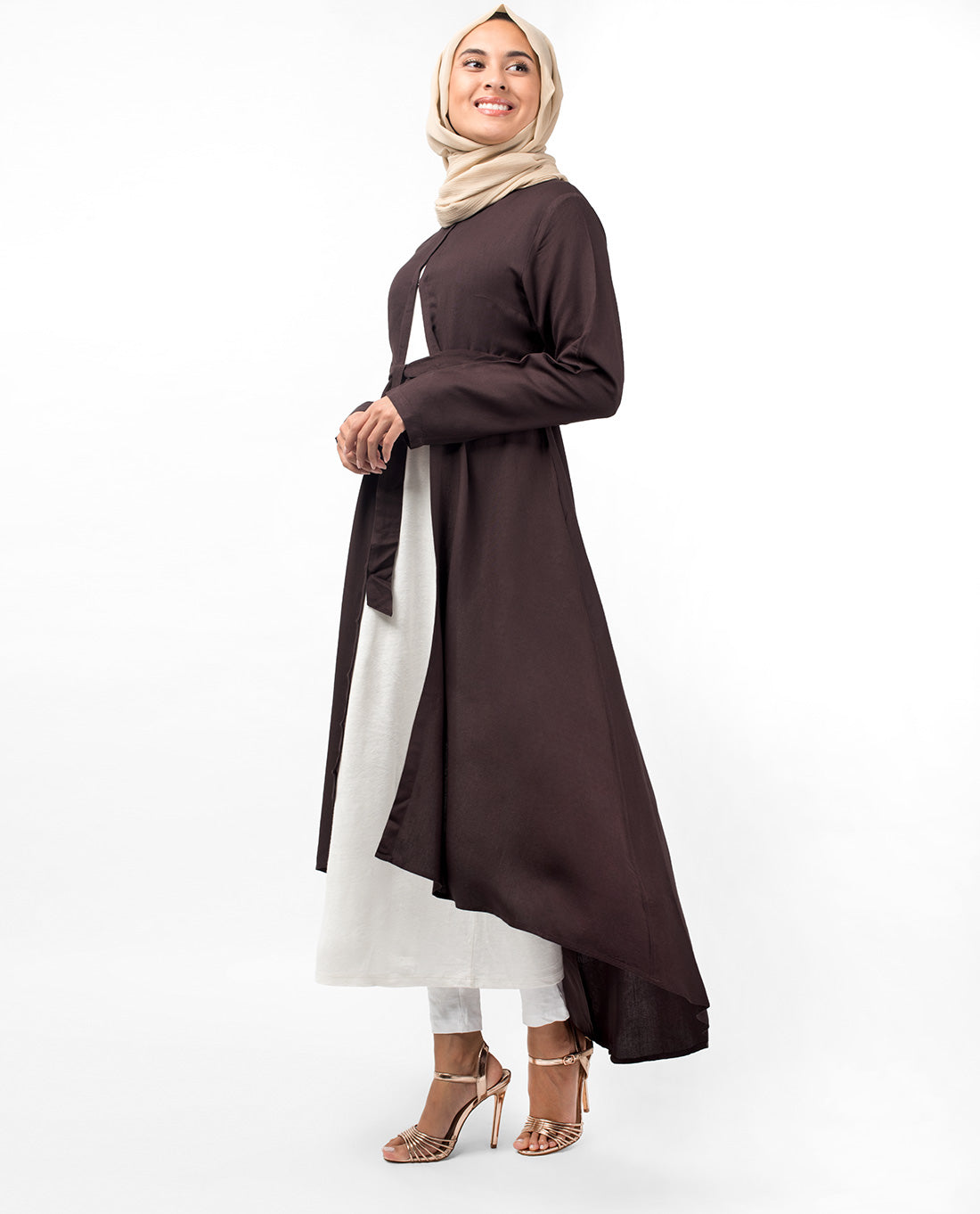 Raisin Brown Hi-Low Embroidery Midi