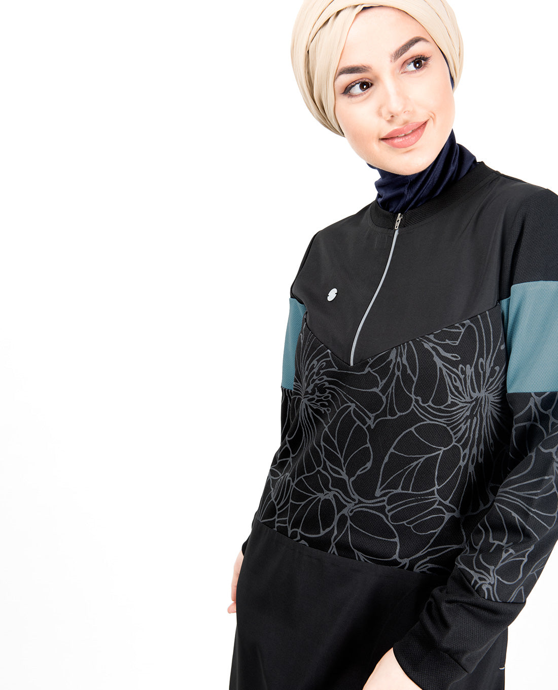 Front Zip Botanical Print Jilbab