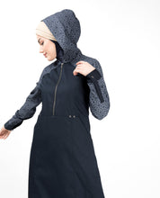 Blue Denim Hoodie Printed Abaya