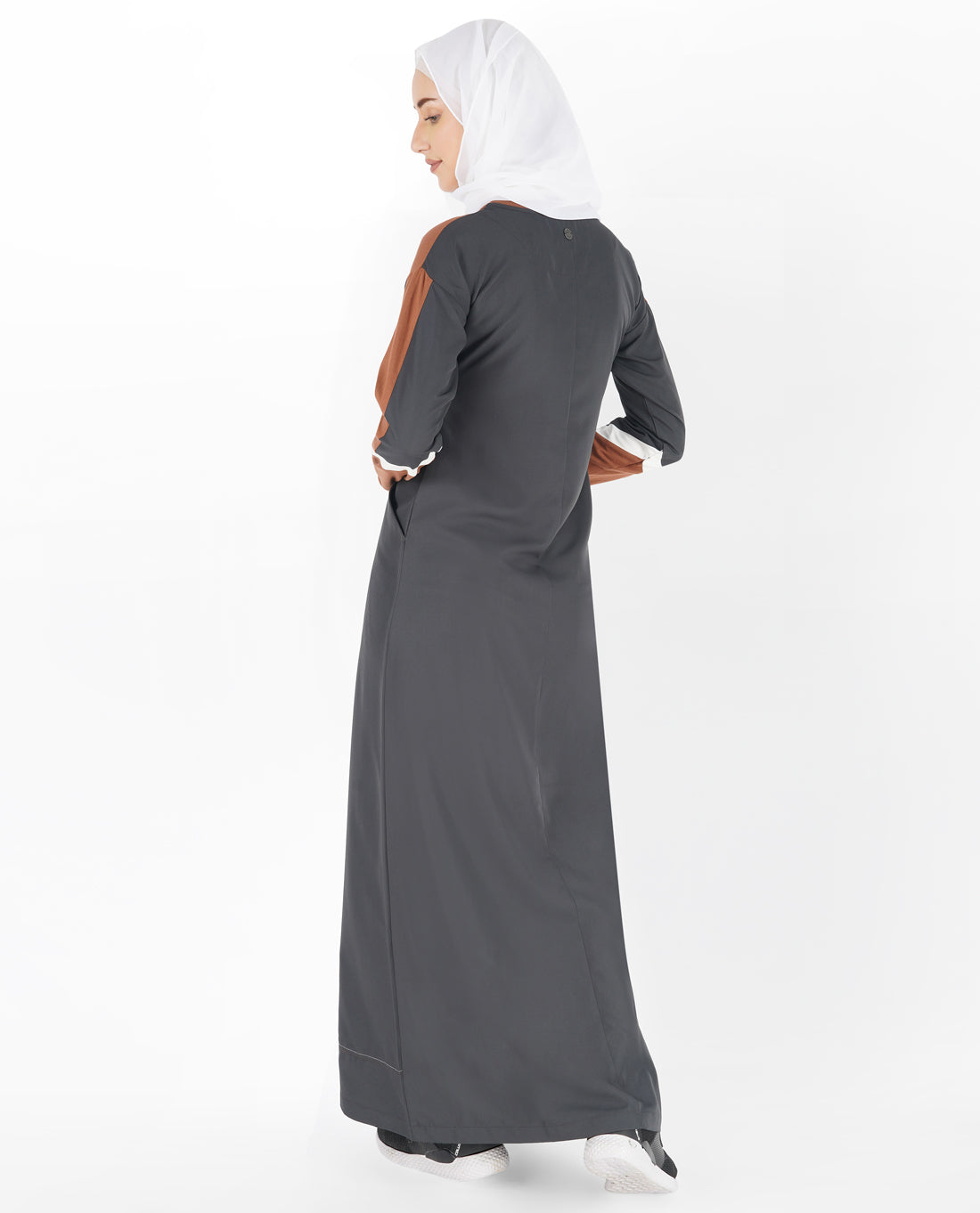 Asphalt Grey and Sequoia Brown Round Neck Jilbab