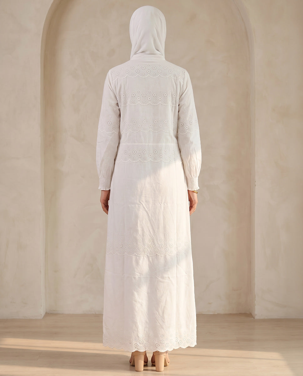Floral Schiffli Half-Button Abaya