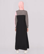 Grey And Pink Contrast Classic Black Jilbab