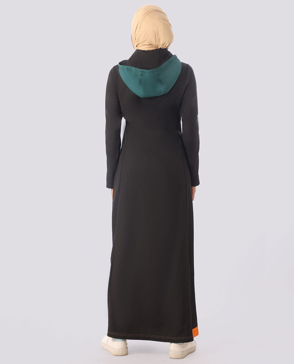 Black and Teal Jilbab with Orange Highlights