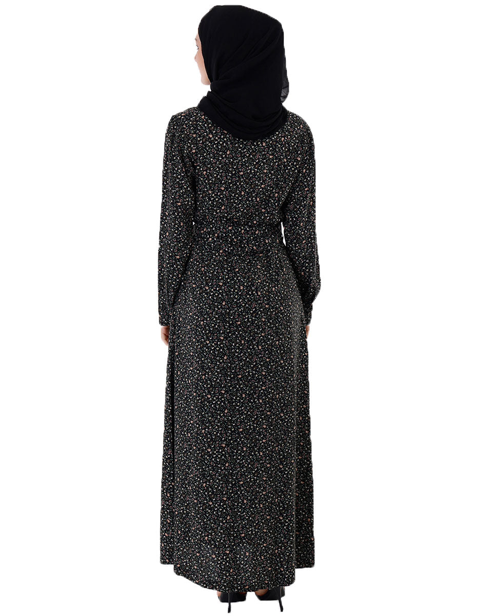 Black All Over Print Abaya