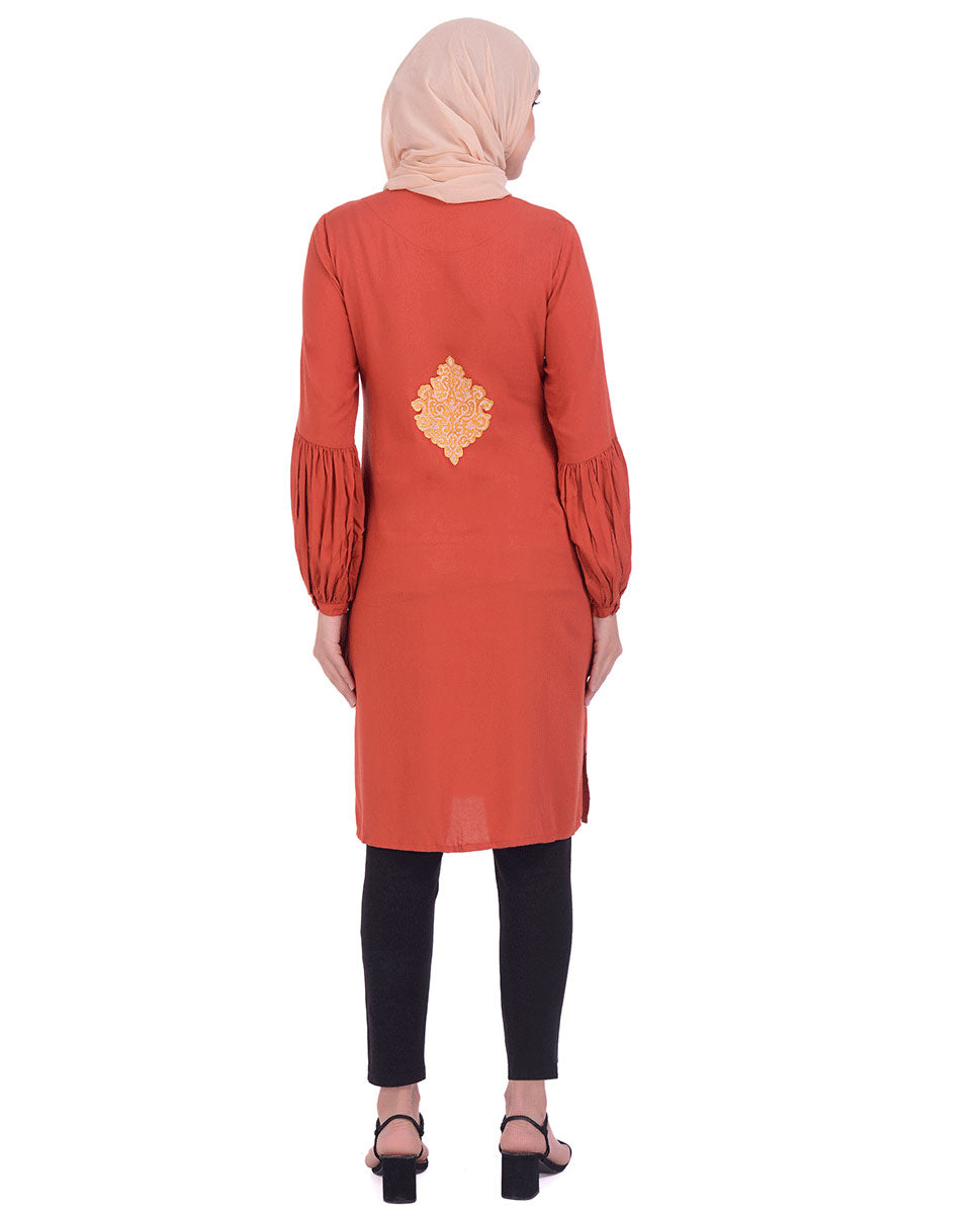 Coral With Back Embroidery Shirt Dress