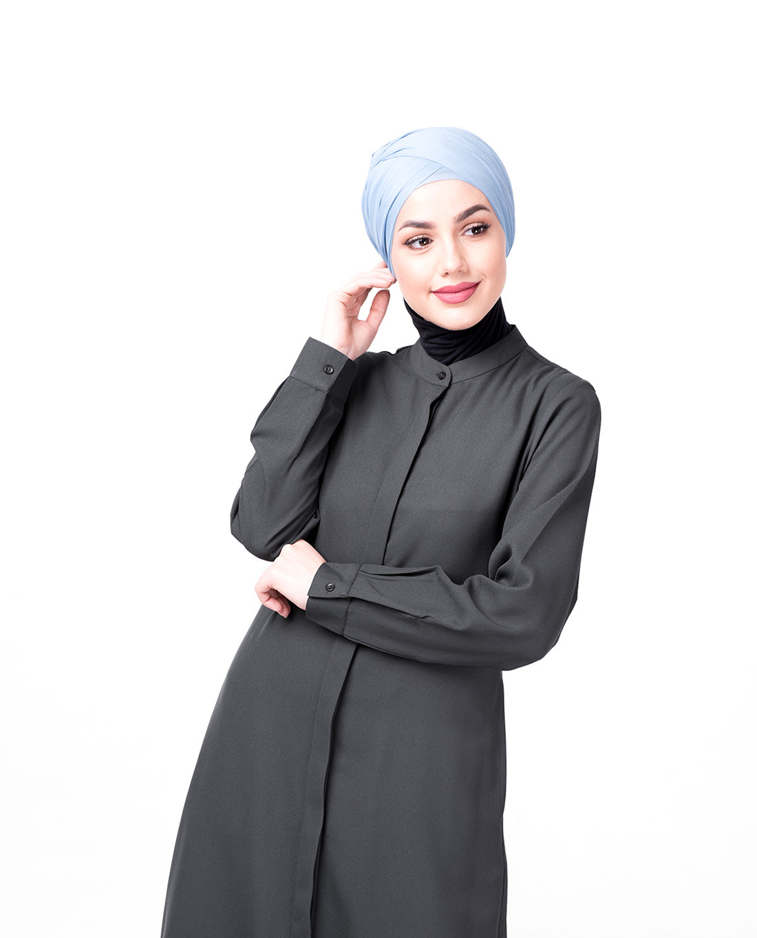 Steel Grey Full Front Open Abaya