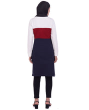 Navy Twill & Jersey Colour Block Top