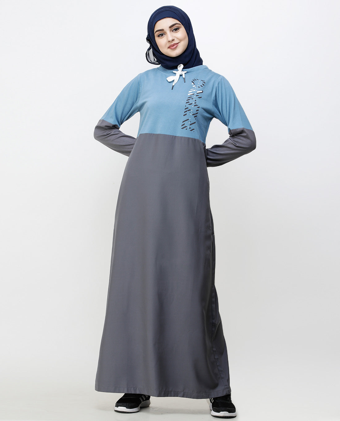 Asphalt Grey & Blue Drawstring Jilbab