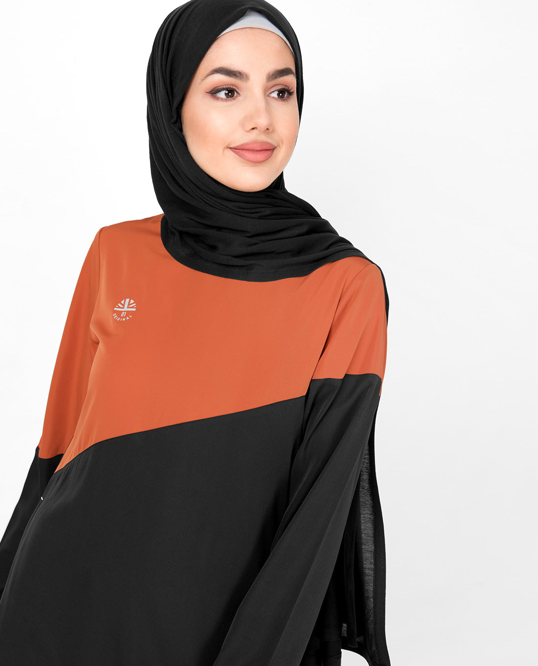 Black & Orange Diagonal Contrast Jilbab