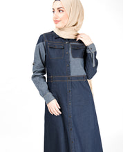 Contrast Chambray Full Front Open Denim Abaya