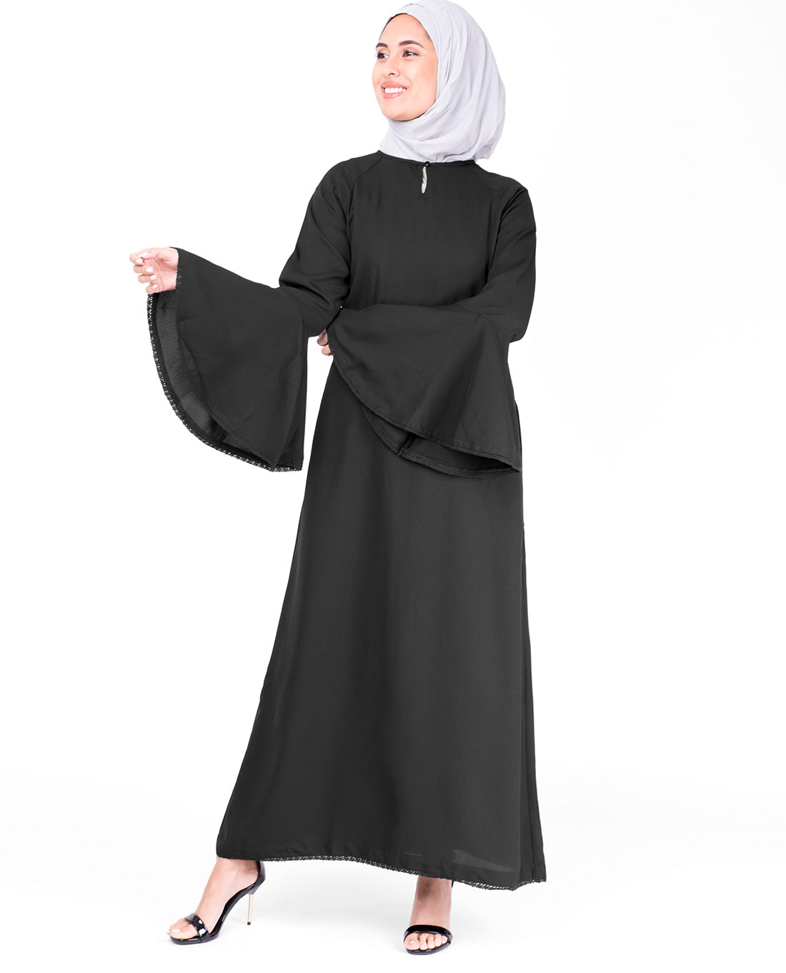 Bell Sleeve Black Lace Abaya