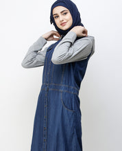 Blue Denim Detachable Hoodie Full Front Open Jilbab