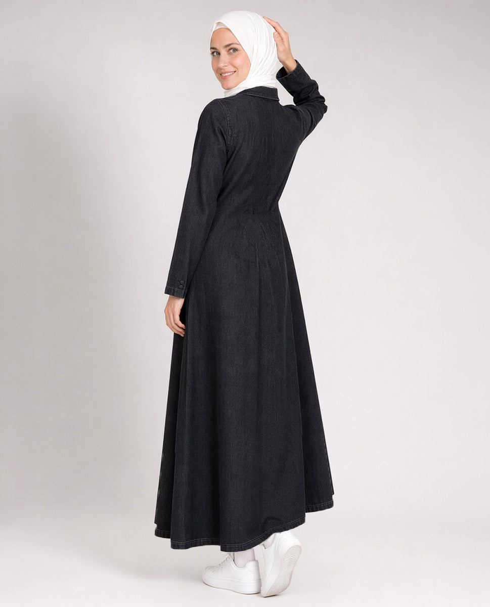 Signature Style Black Denim Shirt Abaya