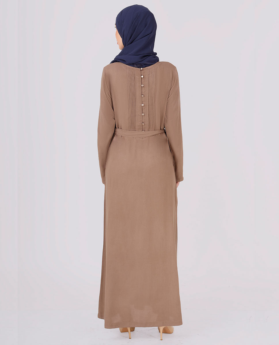 Khaki Brown Belted Rayon Abaya