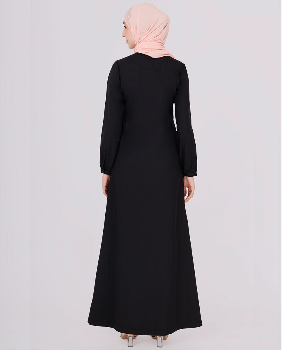 Full Front Open Black Embroidered Jilbab