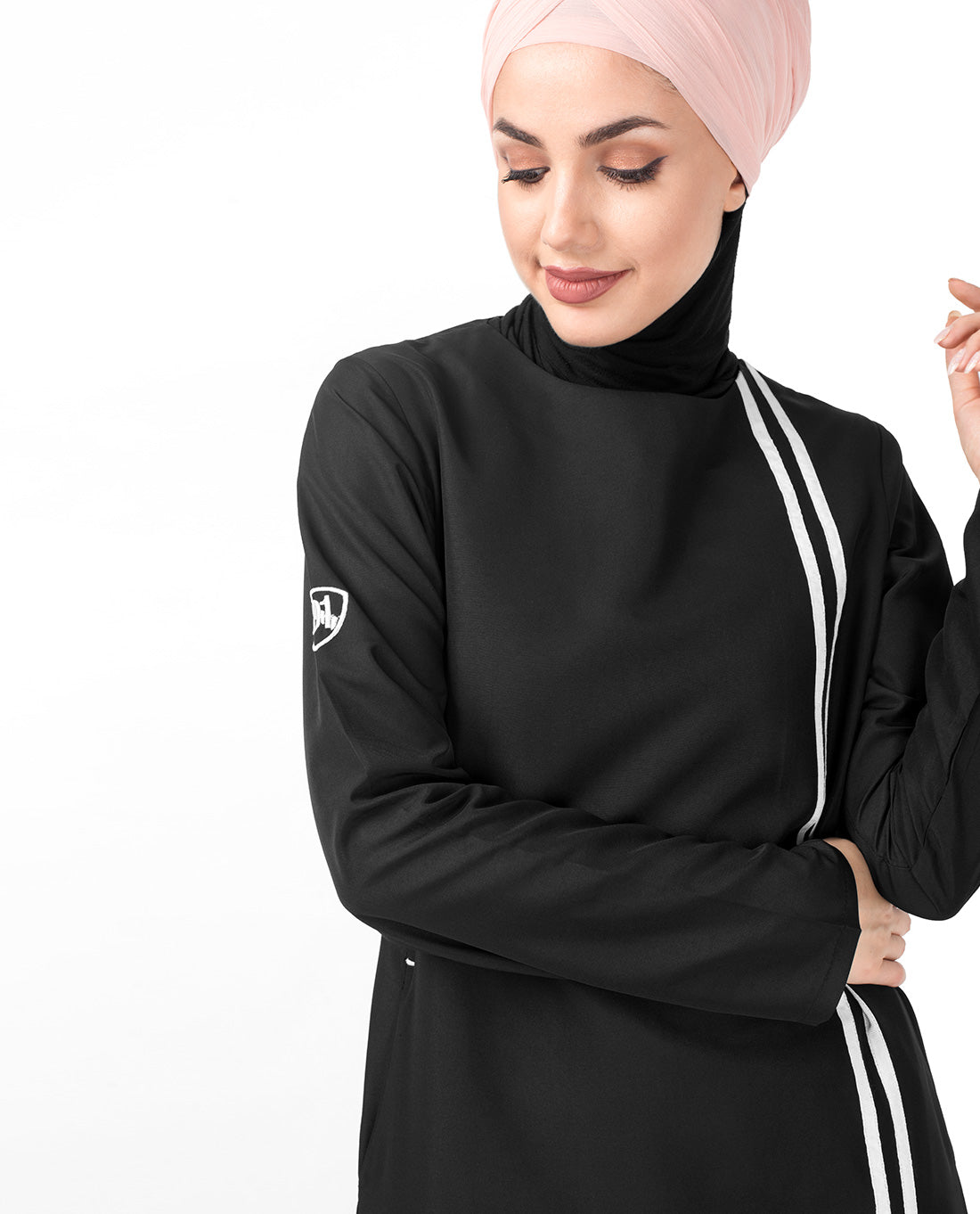 Double Contrast Stripe Black Jilbab