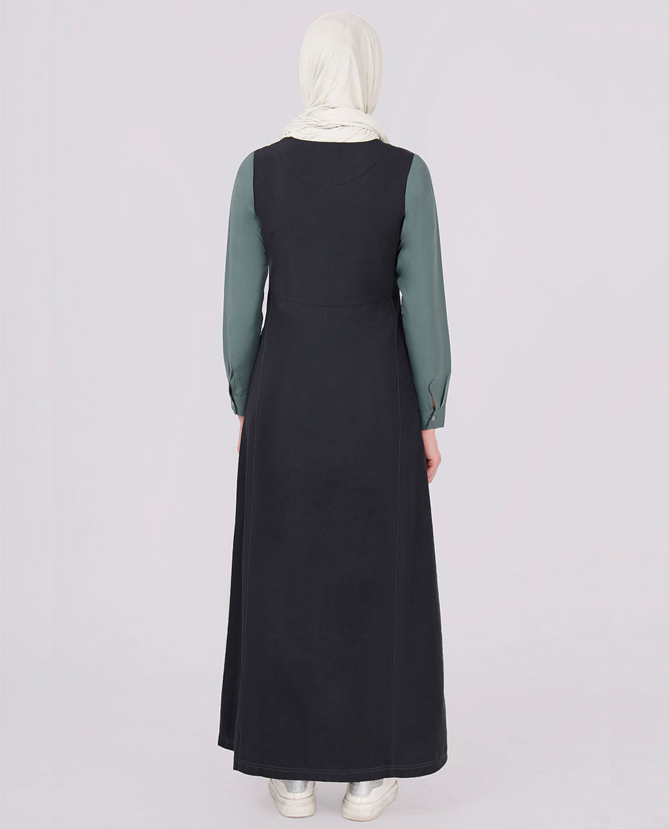 Midnight Black And Green Contrast Jilbab