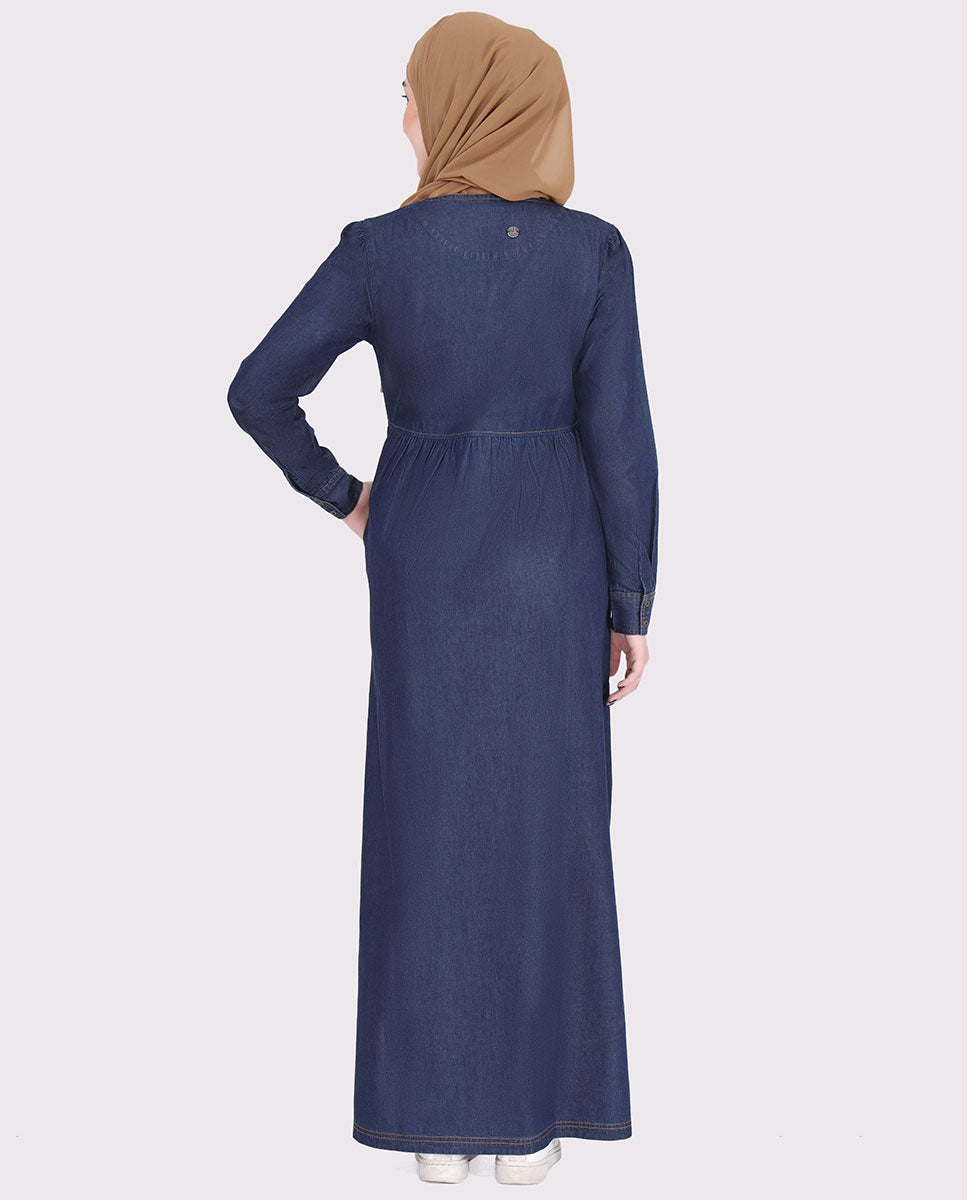 Denim V Neck Zip Opening Jilbab