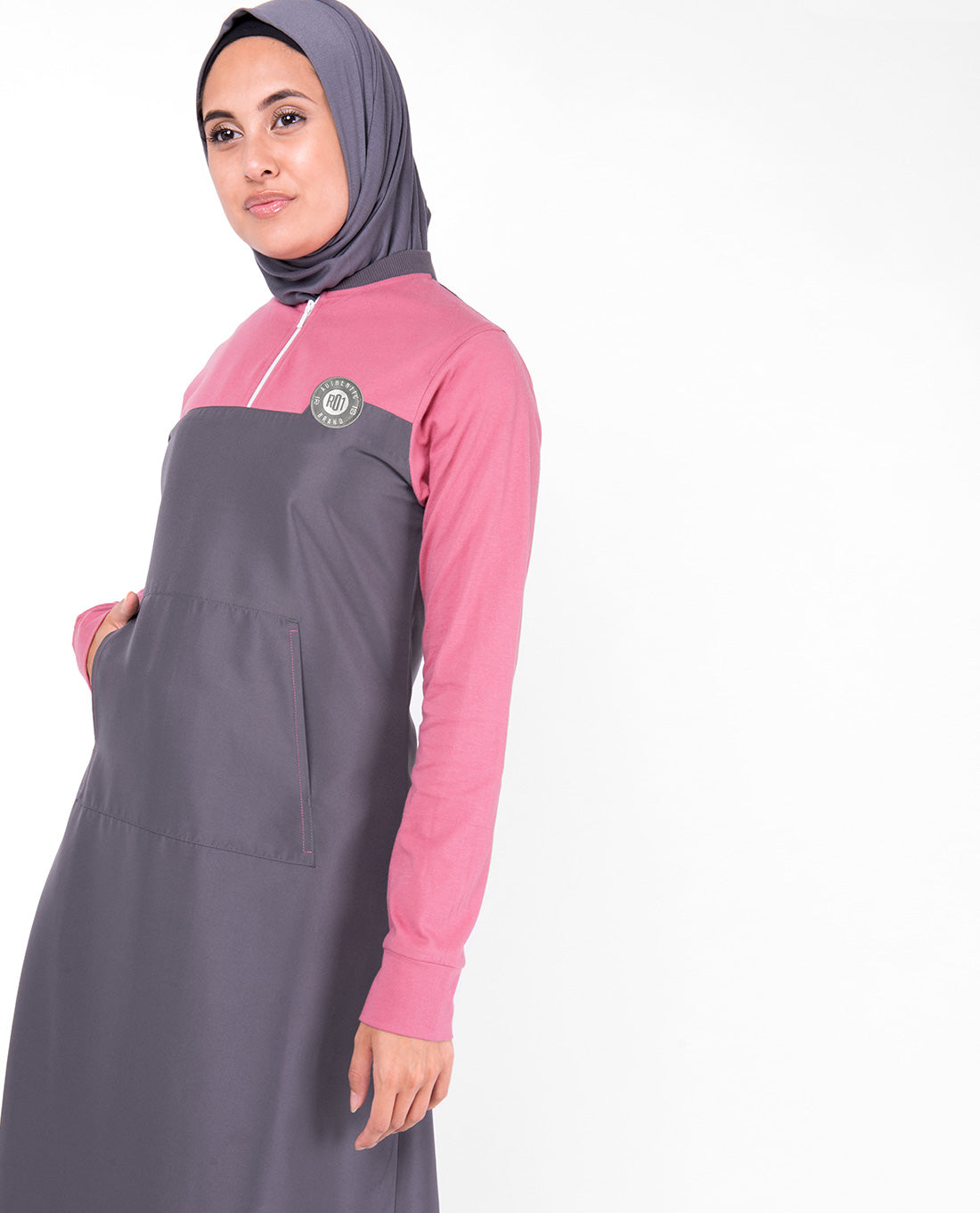 Pink And Warm Grey Kangaroo Pocket Jilbab