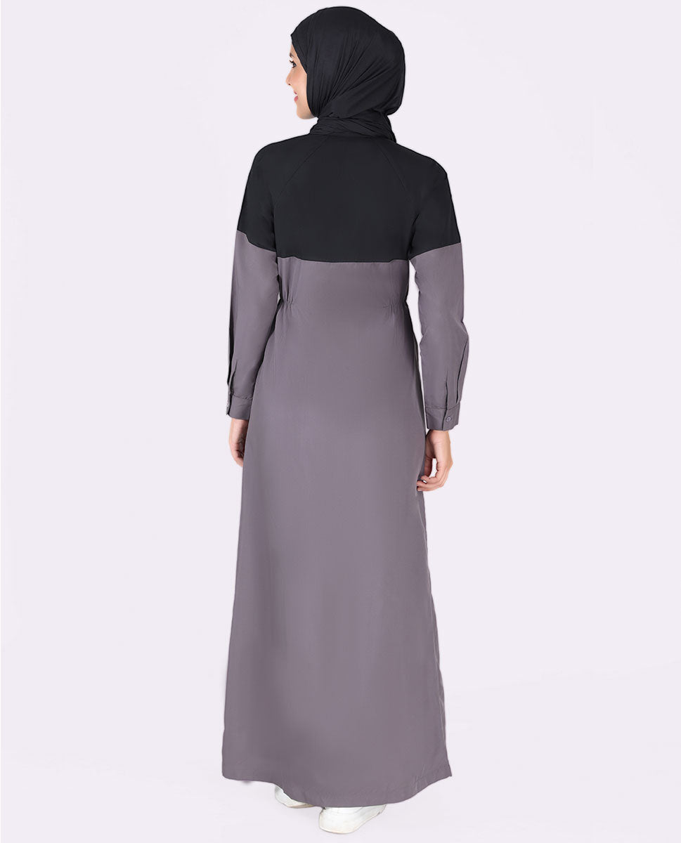 Black And Grey Full Front Zipper Jilbab