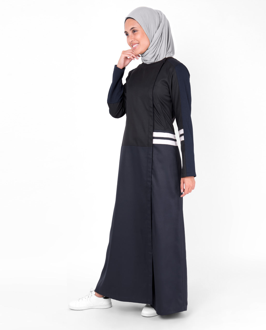 Blue and Black Concealed Open Jilbab