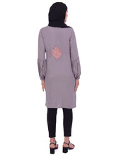 Grey With Back Embroidery Shirt Dress