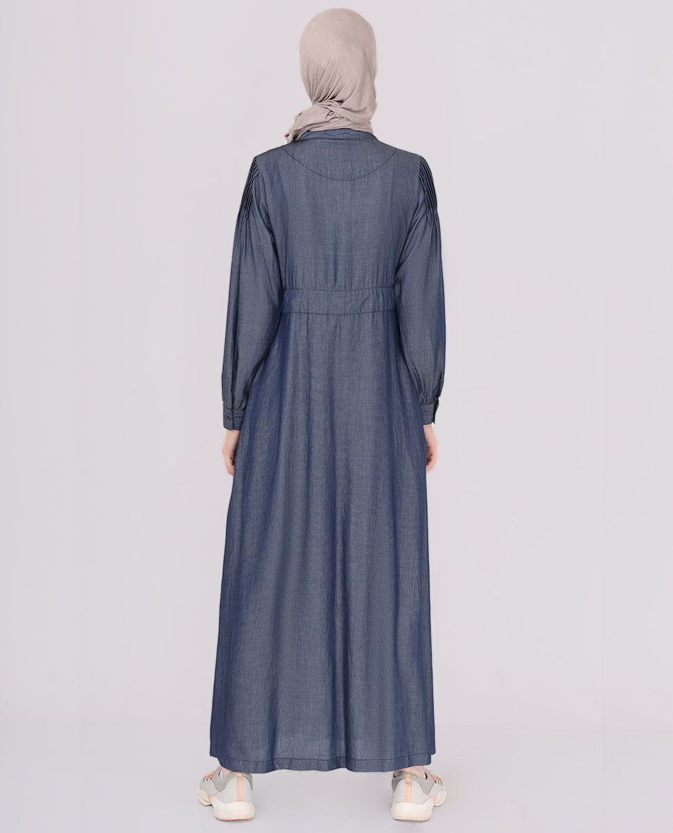 Iceburg Blue Pure Tencel Denim Pintuck Jilbab