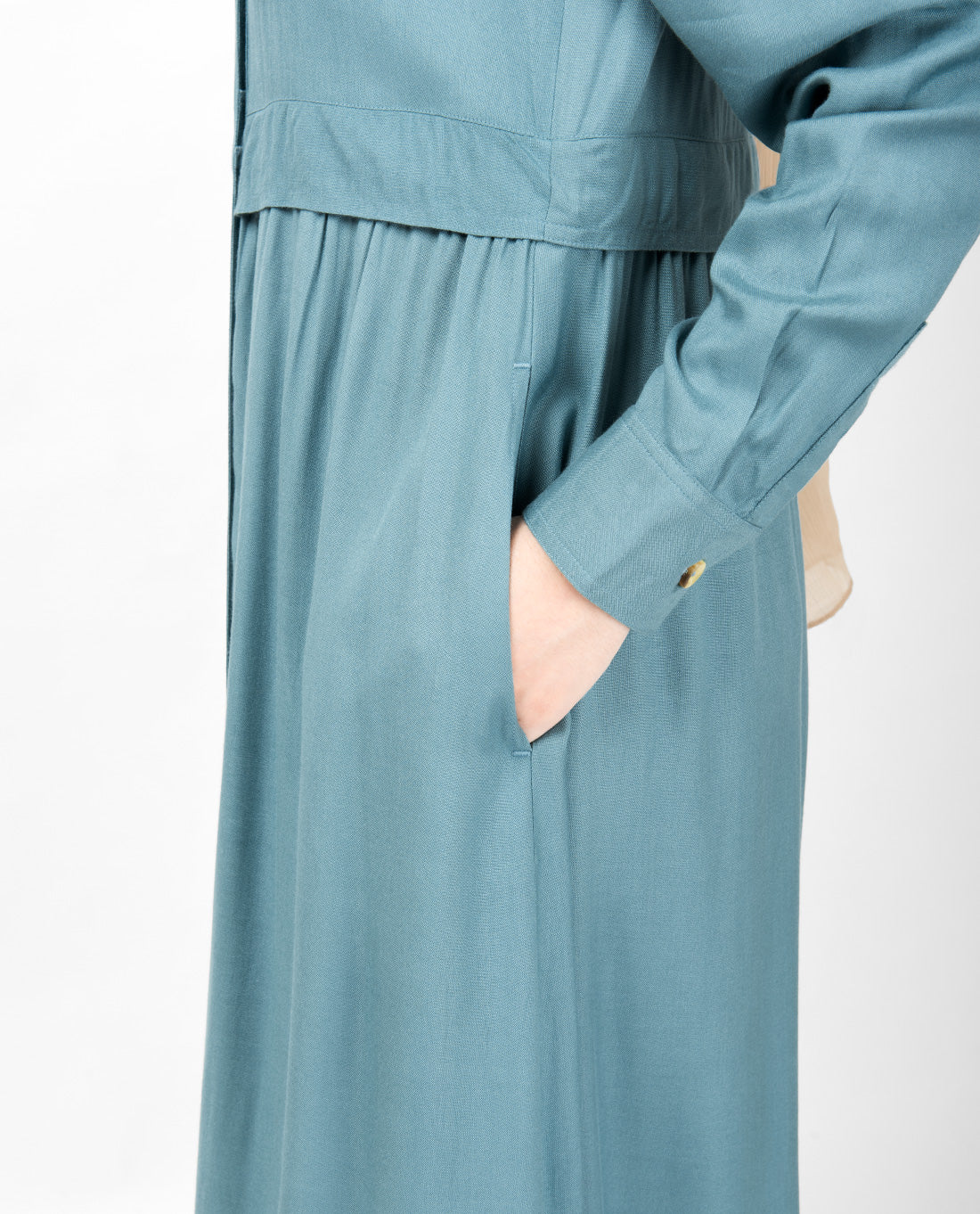 Smoke Blue Full Front Open Layered Abaya