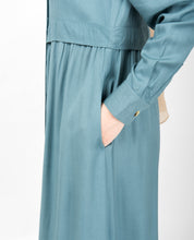 Smoke Blue Full Front Open Layered Abaya