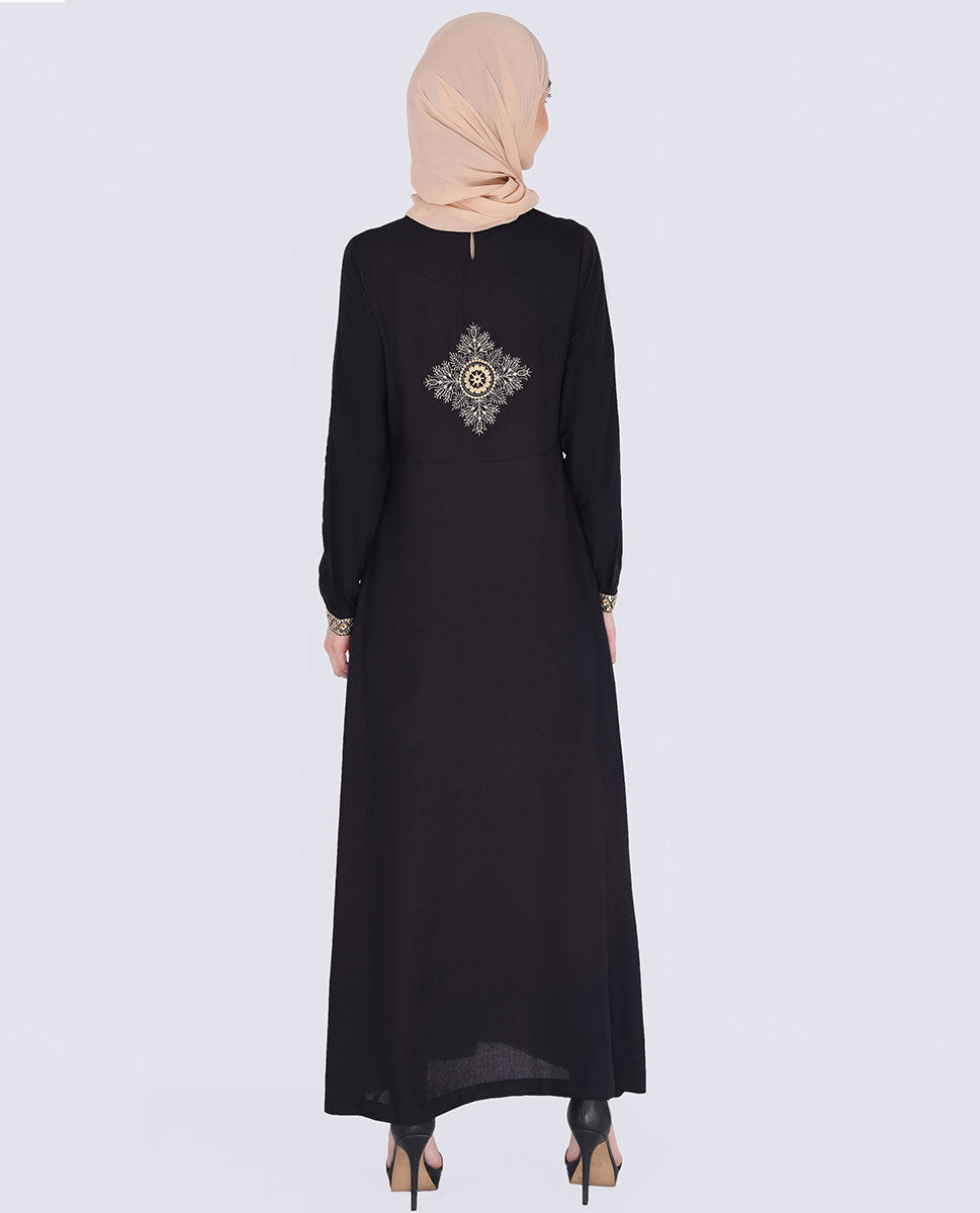 Midnight Black Embroidered Abaya