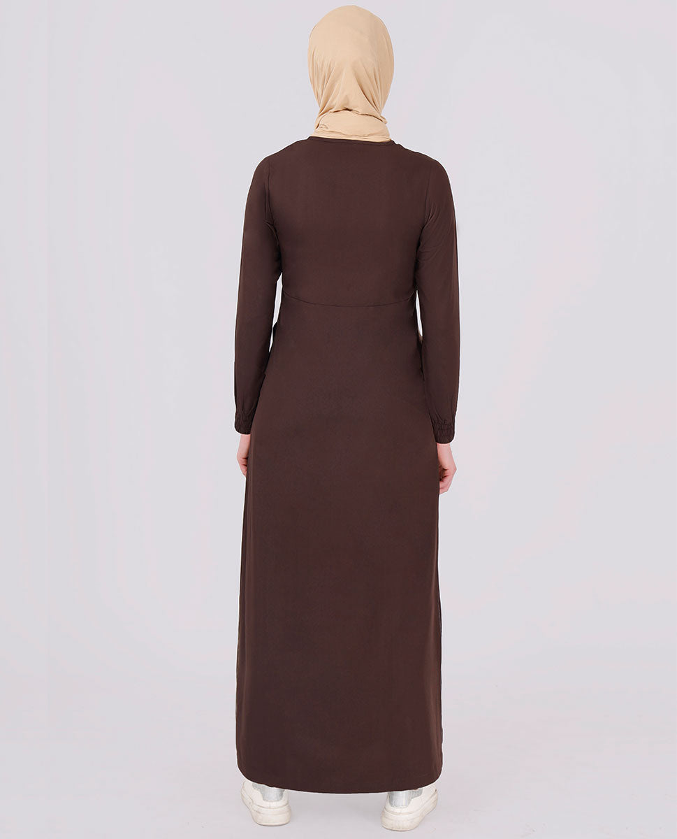 Round Neck Color Contrast Brown Jilbab