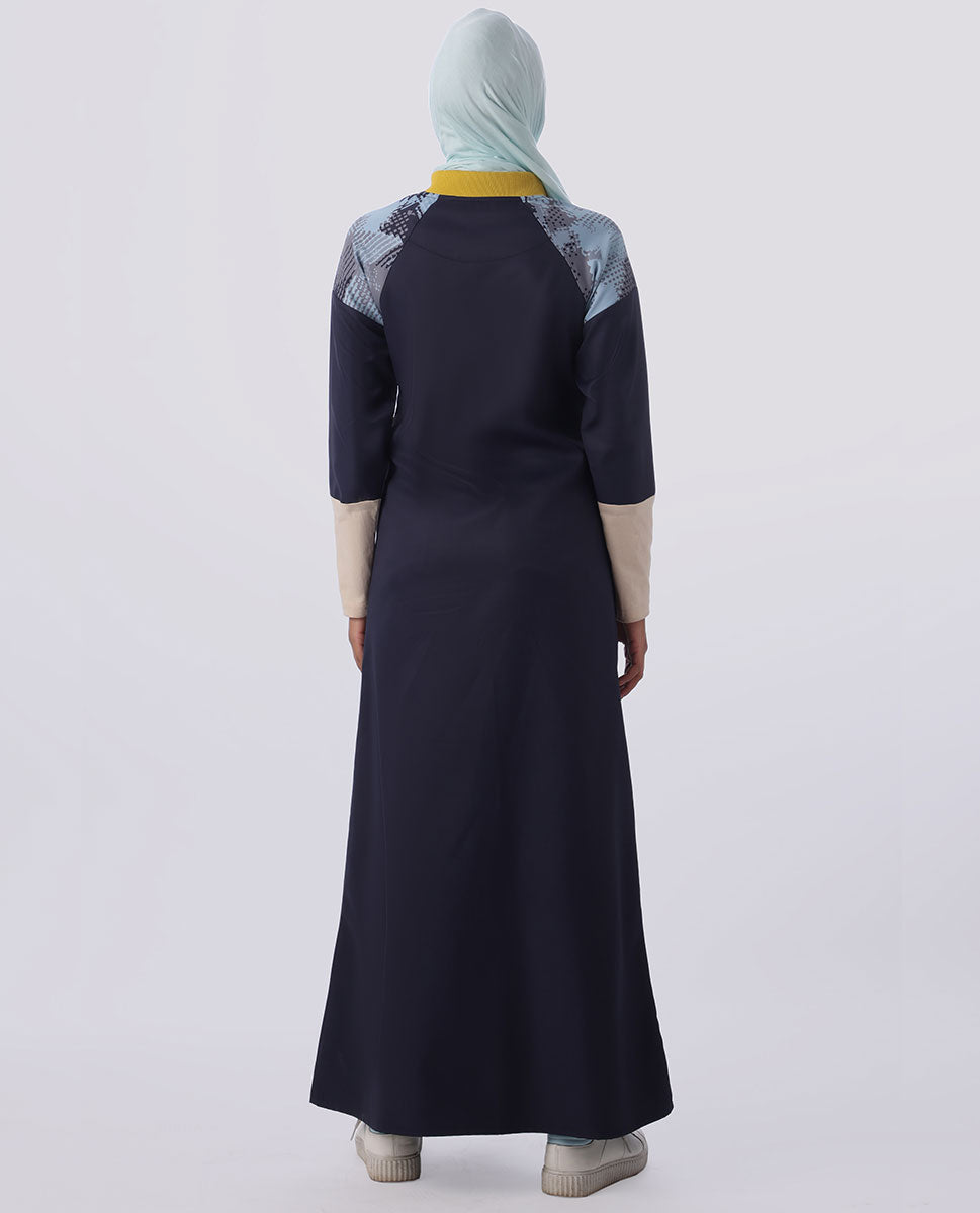 Navy Base Ball Collar Geometrical Print Jilbab