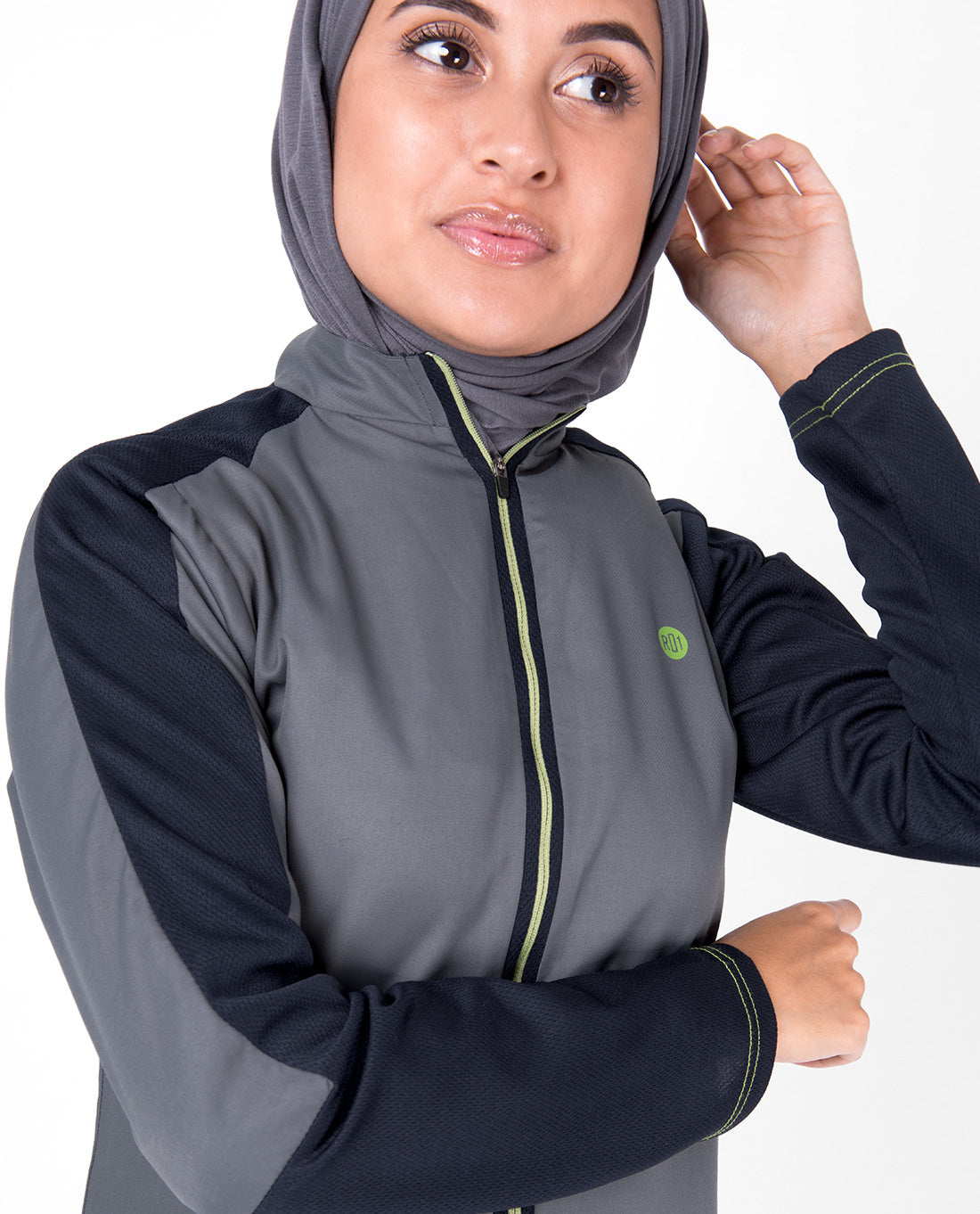 Grey and Navy Raised Neck Zipper Jilbab