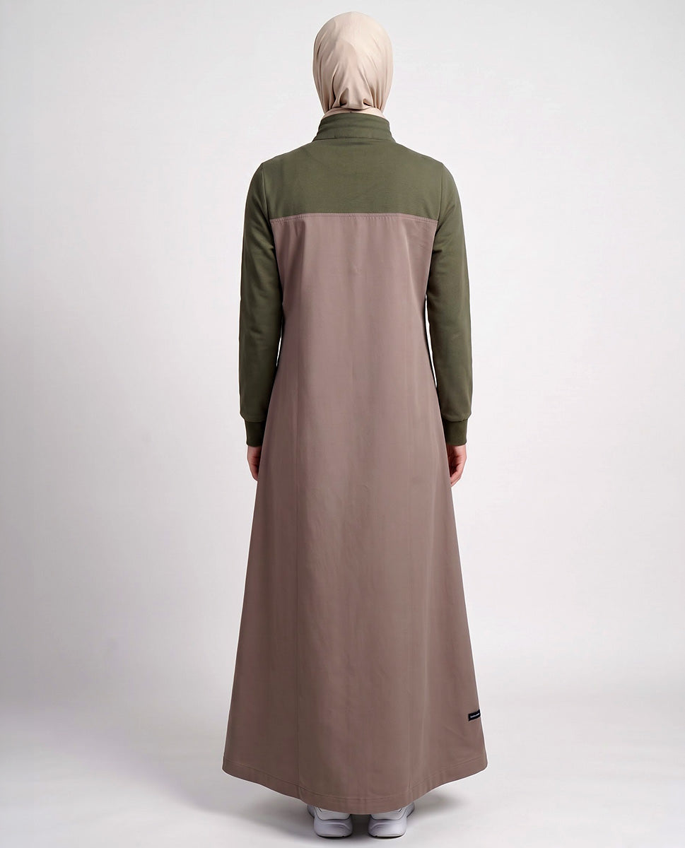 Camel & Green Color Block Winter Jilbab