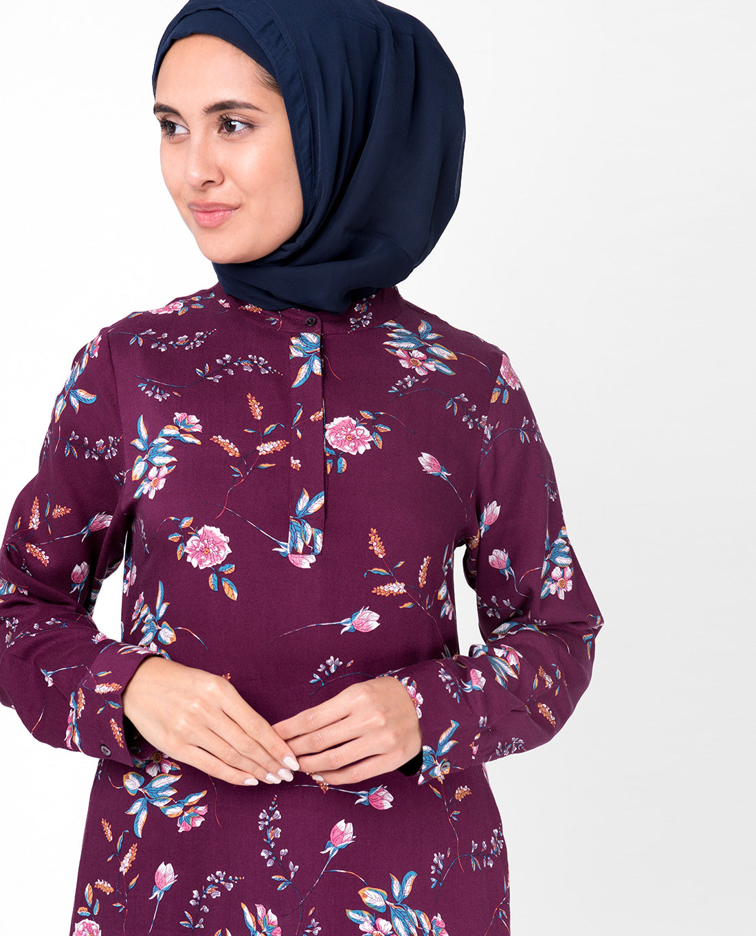 Cherry Floral Gathered Abaya