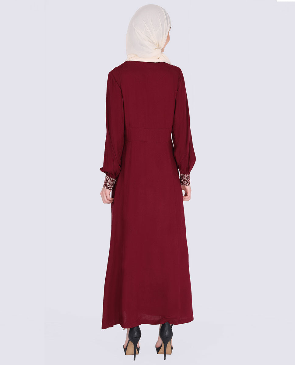 Ruby Red Embroidered Abaya