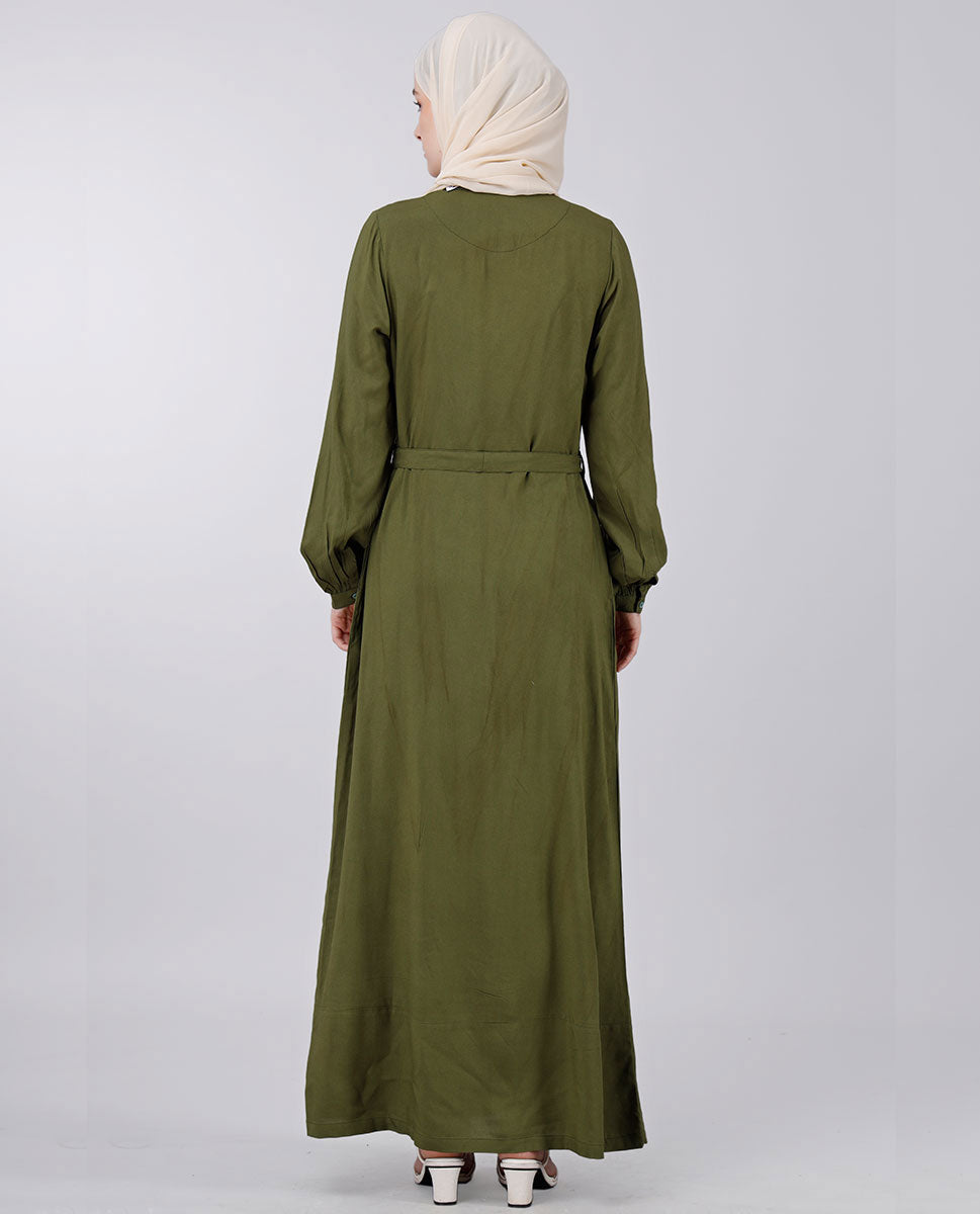 Moss Green Belted Abaya