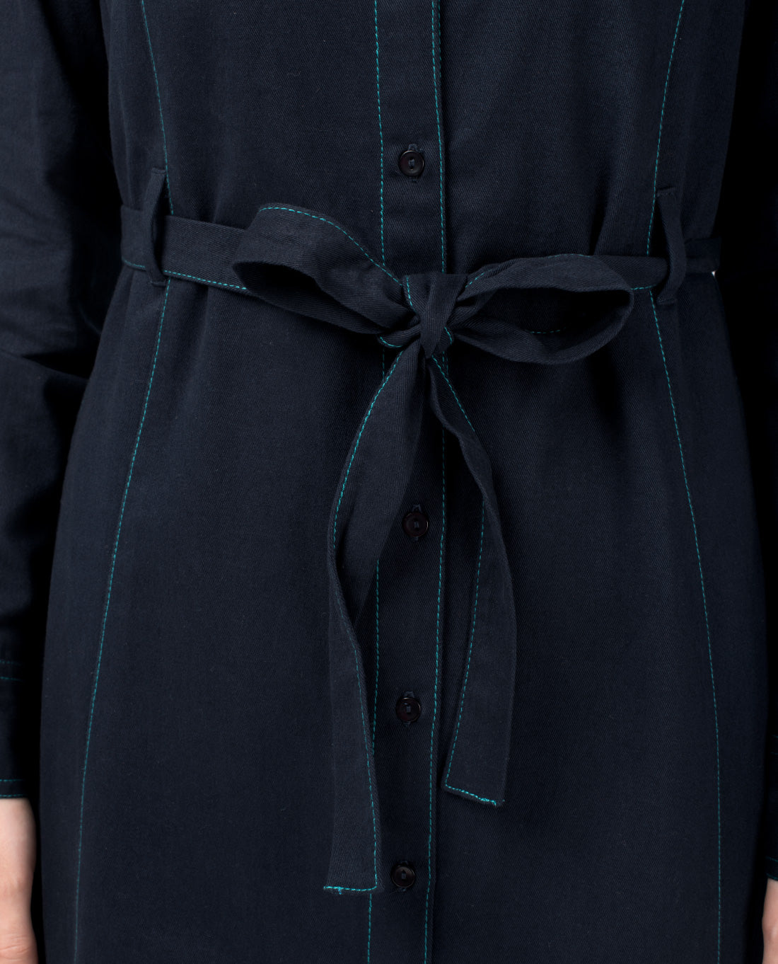 Full Front Open Navy Waist Tie Up Abaya