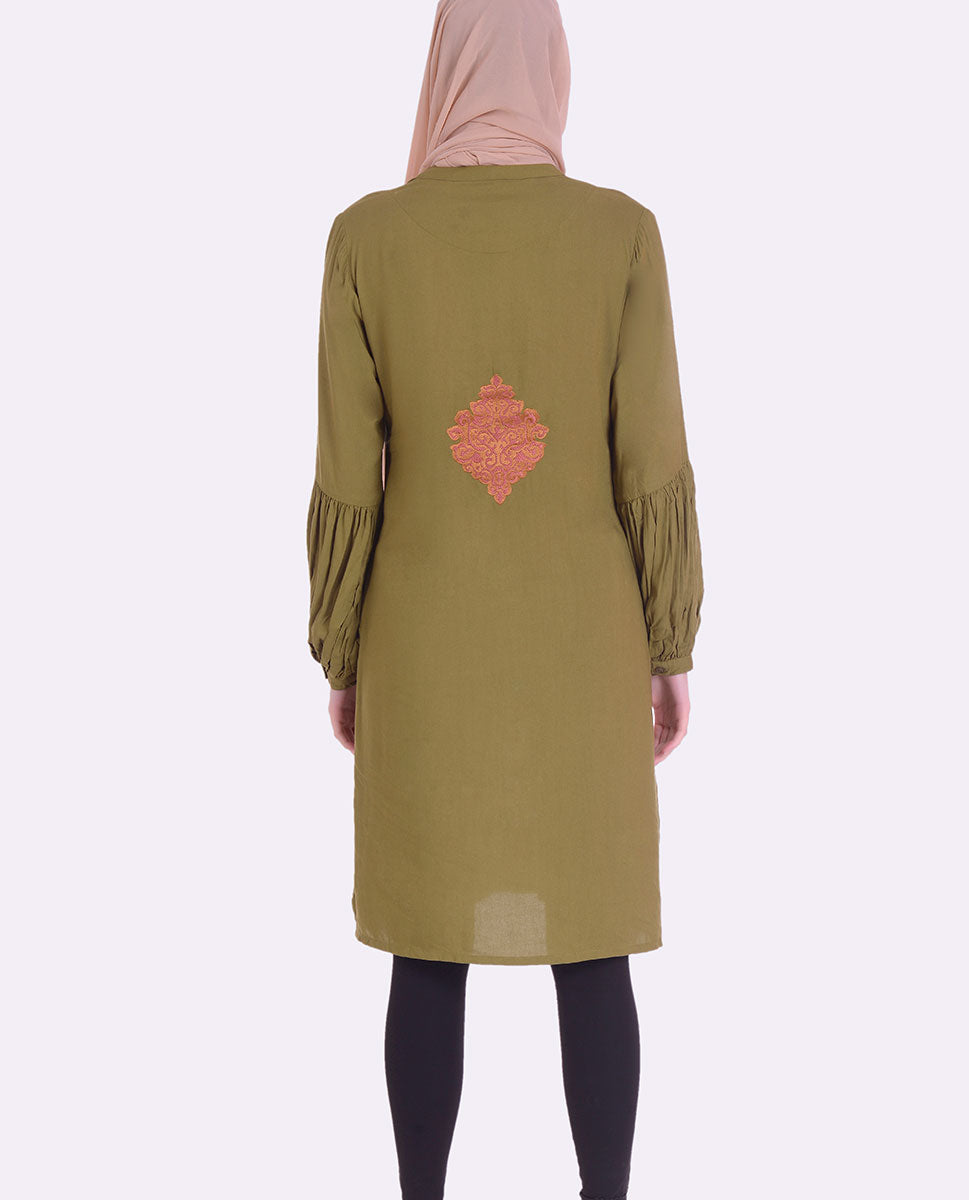 Green With Back Embroidery Shirt Dress