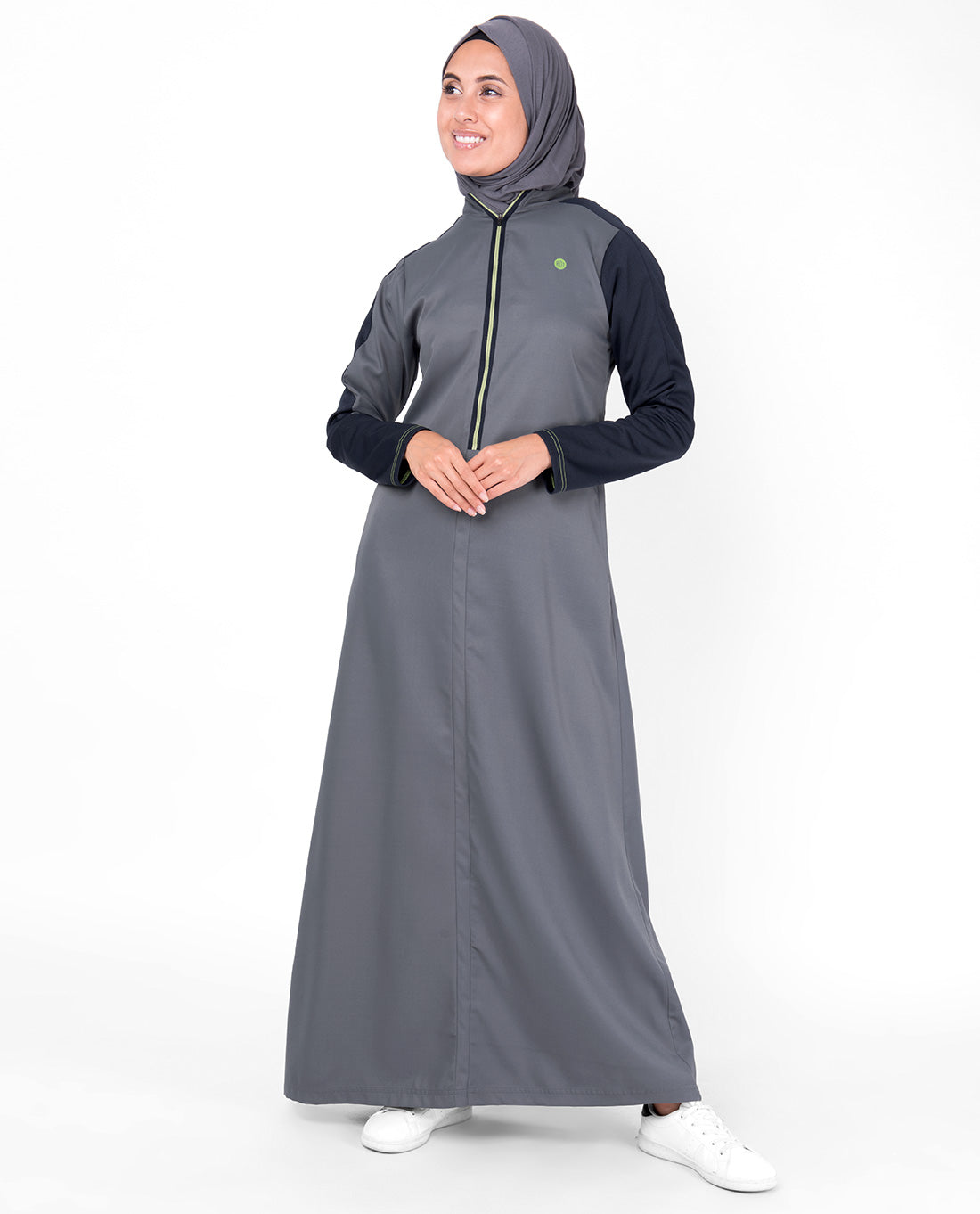 Grey and Navy Raised Neck Zipper Jilbab