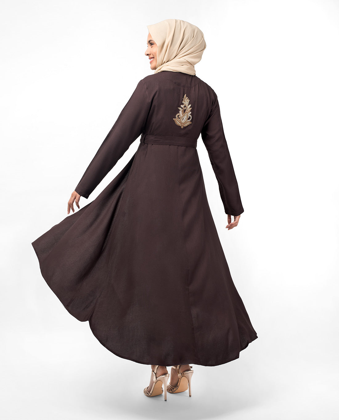 Raisin Brown Hi-Low Embroidery Midi
