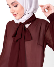 Maroon Gathered Neck Sheer Outerwear