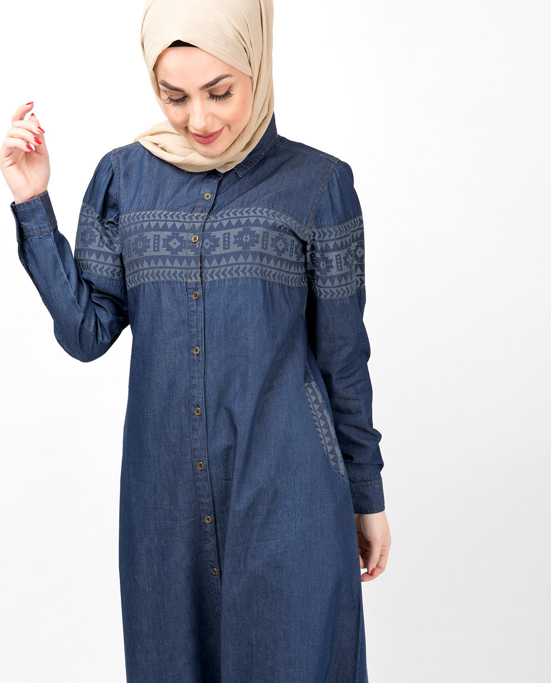 Blue Denim Navajo Print Abaya