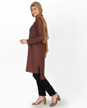 Cognac Brown Drawstring Sleeve Midi Dress