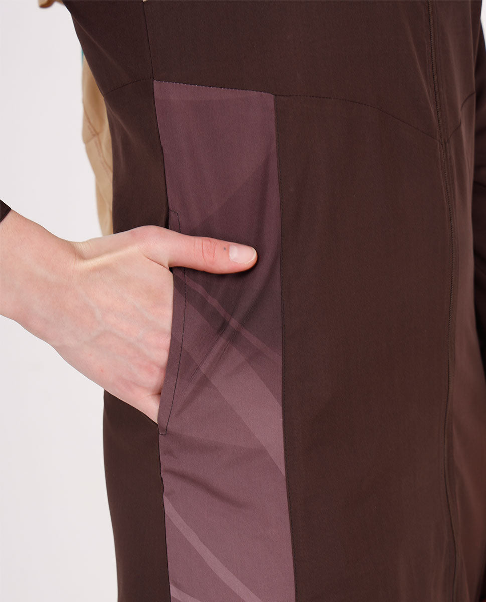 Diagonal Print Full Front Open Brown Jilbab