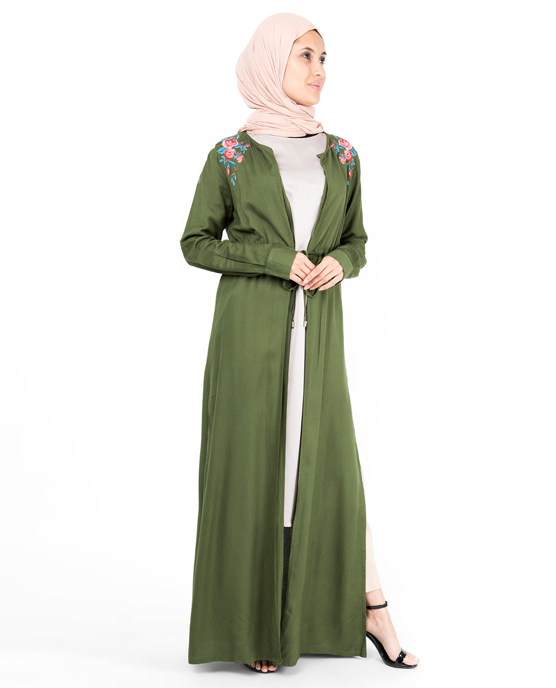 Cypress Green Floral Embroidered Outerwear