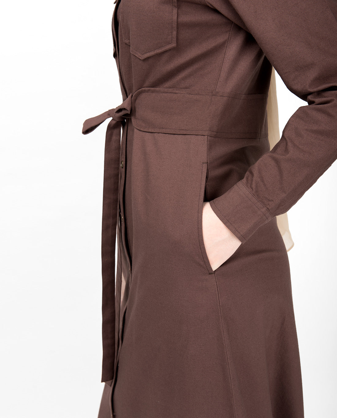 Full Front Open Shirt Collar Mustang Brown Abaya