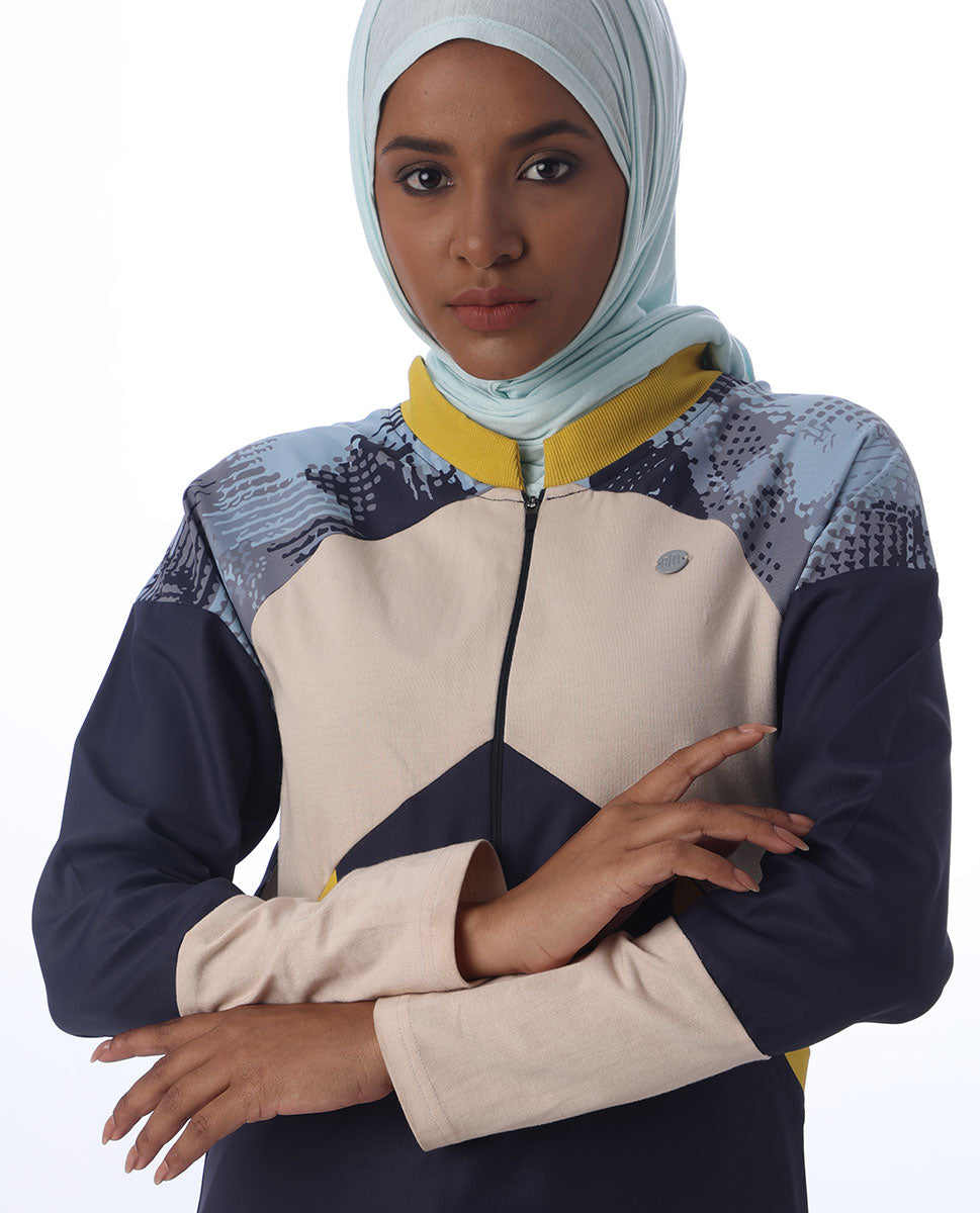 Navy Base Ball Collar Geometrical Print Jilbab