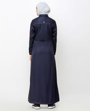 Navy Blue Patch Pockets Buttoned Jilbab