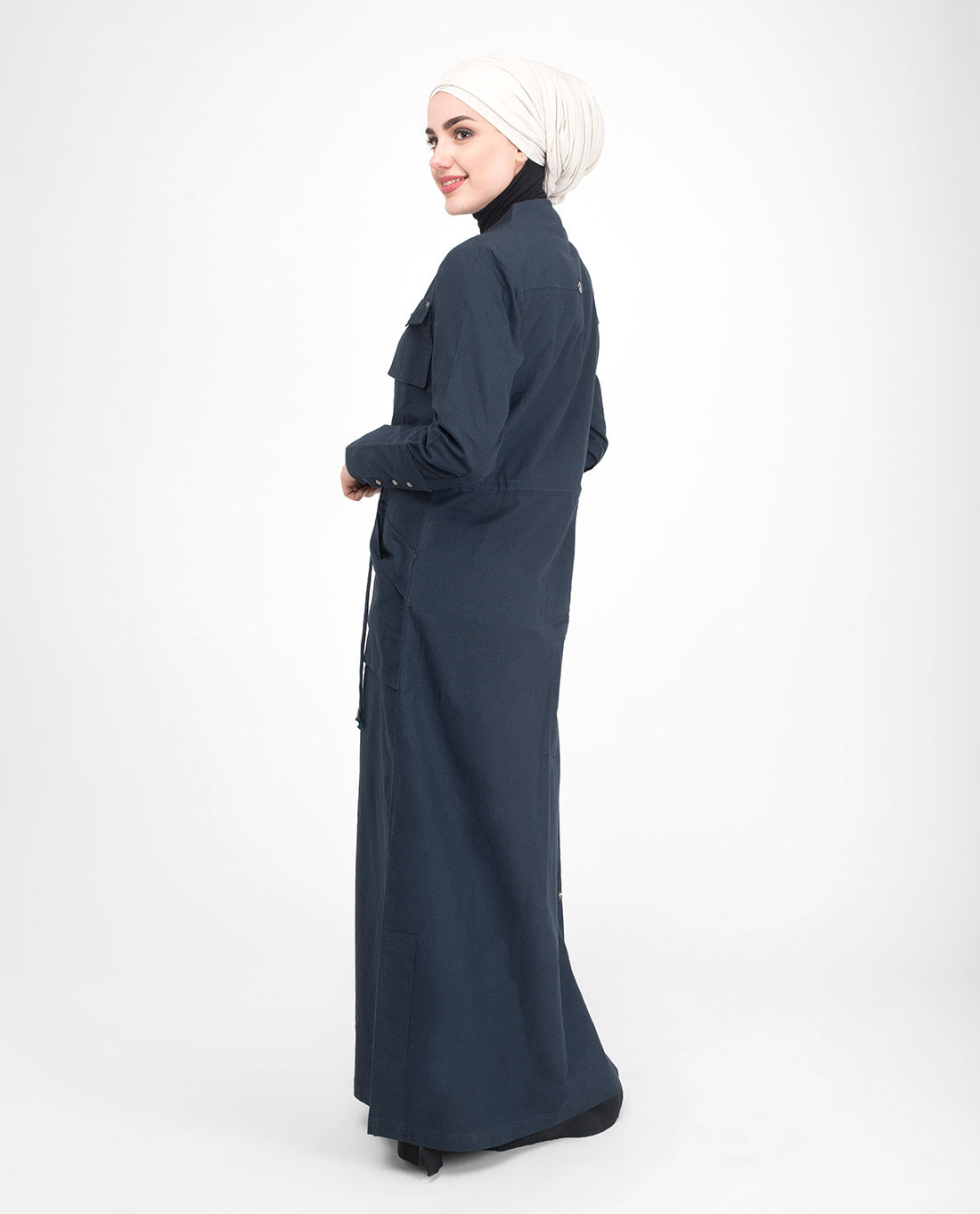 Fully Buttoned Front Open Navy Jilbab